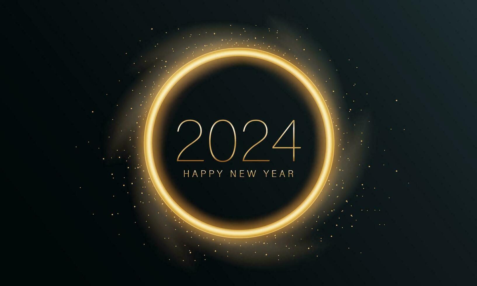 2024 glittrande ny år kort, festlig gnistrande guld bakgrund, horisontell baner vektor