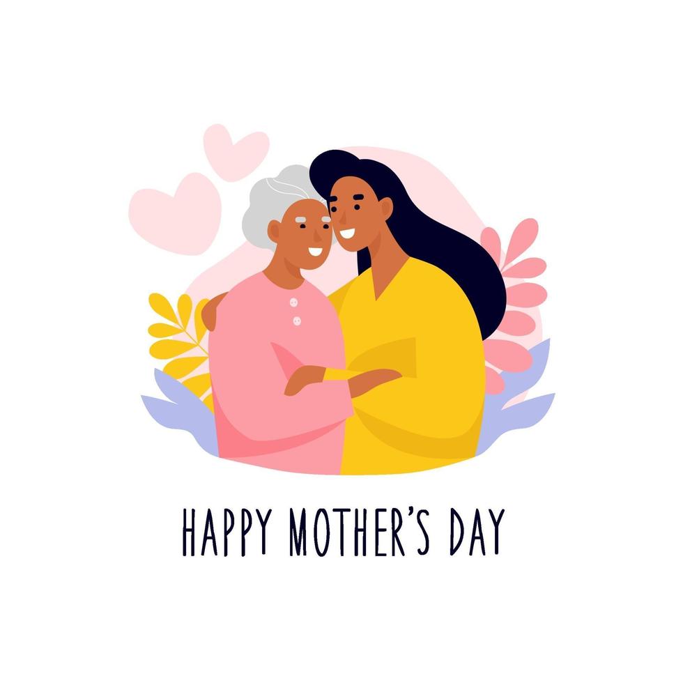 ältere mutter und tochter kuscheln. Happy Mother's Day Postkarte, Banner, Newsletter. flache Vektorillustration. vektor