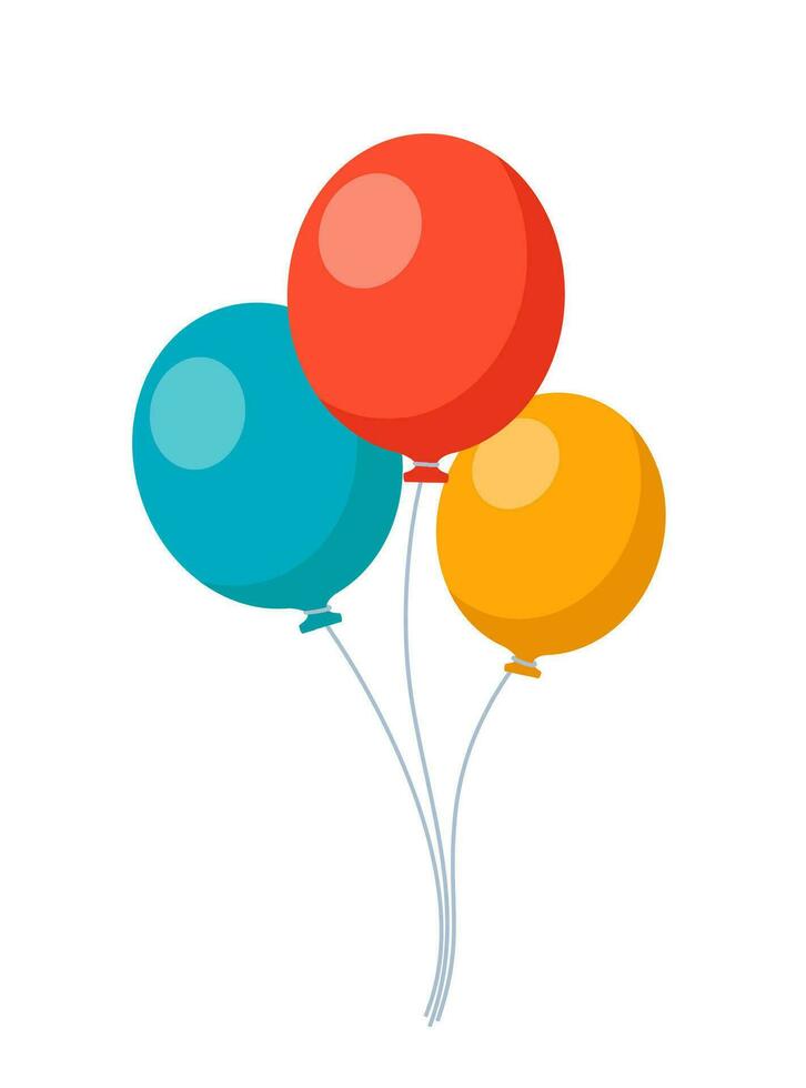 Bündel von Luftballons zum Geburtstag und Party. fliegend Ballon mit Seil. eben Symbol zum feiern und Karneval. Vektor Illustration.