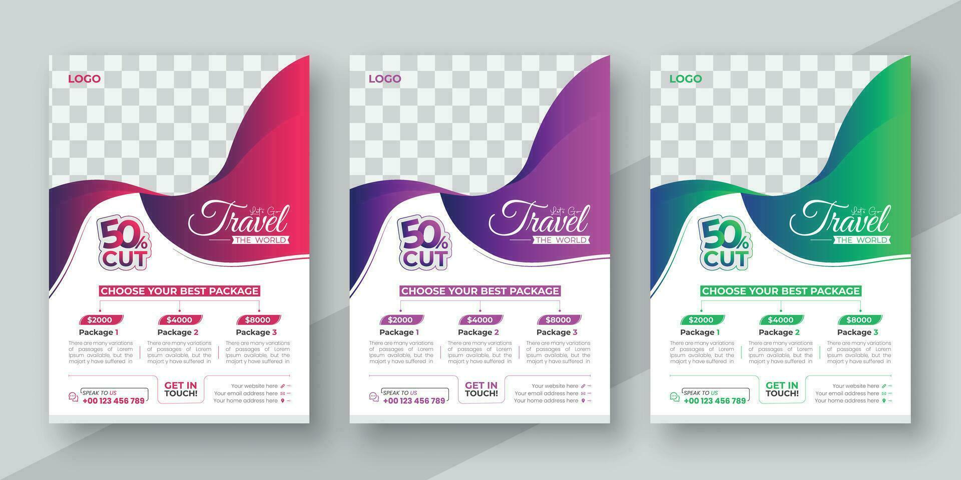 Beste modern bunt Reise Flyer, Poster, Banner Vorlage zum Reisen Unternehmen. mit 3 Farbe Variation, Foto Hintergrund vektor