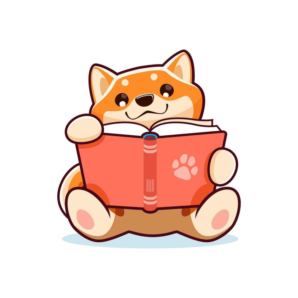 Karikatur glücklich Shiba inu Hund lesen das Buch vektor