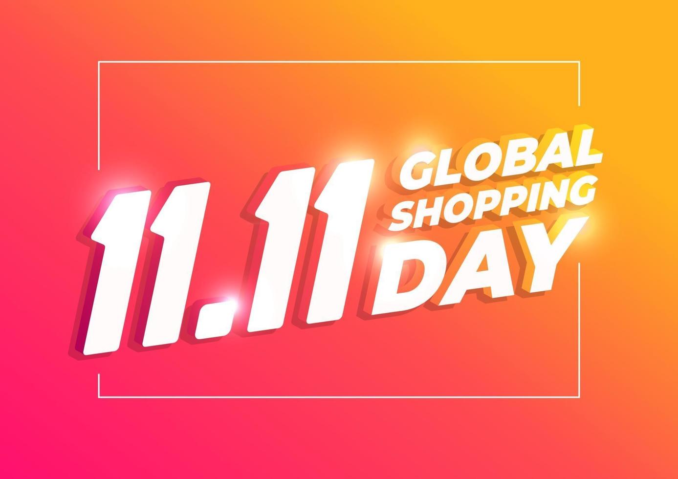 11.11 affisch eller flygbladdesign för shoppingdag. global shoppingvärldsdagförsäljning på färgstark bakgrund. 11.11 galen försäljning online. vektor