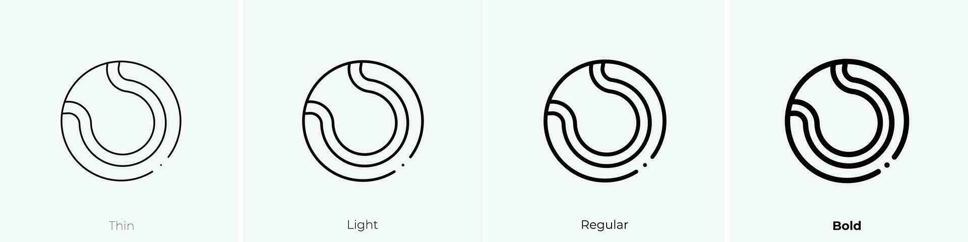 Tennis Ball Symbol. dünn, Licht, regulär und Fett gedruckt Stil Design isoliert auf Weiß Hintergrund vektor