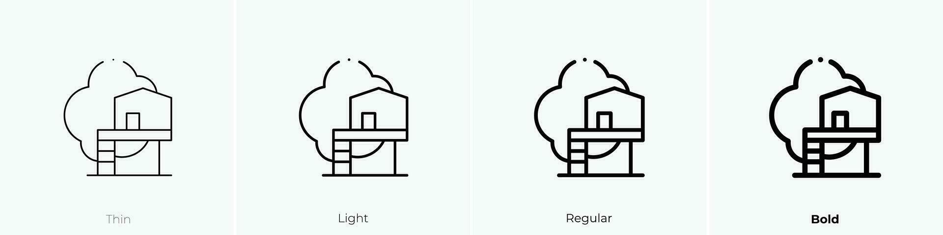 Baum Haus Symbol. dünn, Licht, regulär und Fett gedruckt Stil Design isoliert auf Weiß Hintergrund vektor