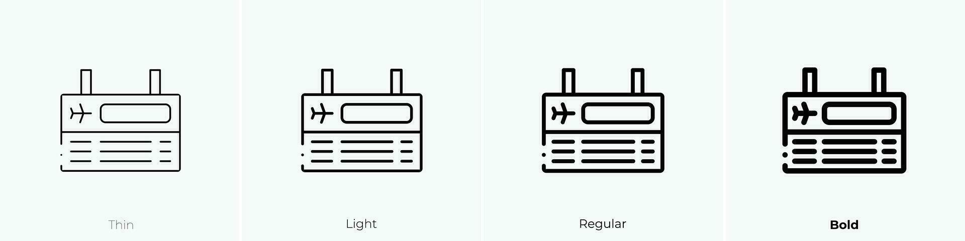 Zeitplan Symbol. dünn, Licht, regulär und Fett gedruckt Stil Design isoliert auf Weiß Hintergrund vektor