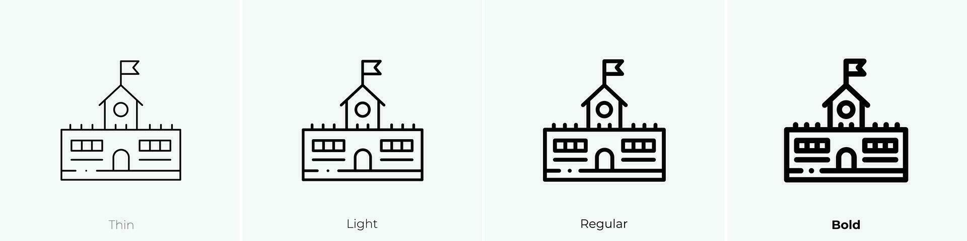 Zug Bahnhof Symbol. dünn, Licht, regulär und Fett gedruckt Stil Design isoliert auf Weiß Hintergrund vektor