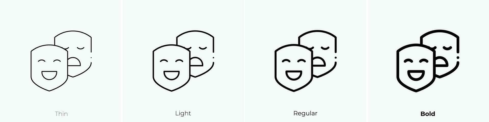 Theater Masken Symbol. dünn, Licht, regulär und Fett gedruckt Stil Design isoliert auf Weiß Hintergrund vektor