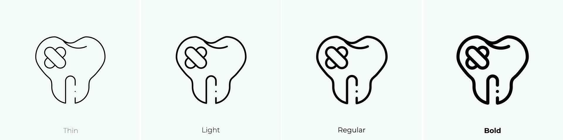 Zahnschmerzen Symbol. dünn, Licht, regulär und Fett gedruckt Stil Design isoliert auf Weiß Hintergrund vektor