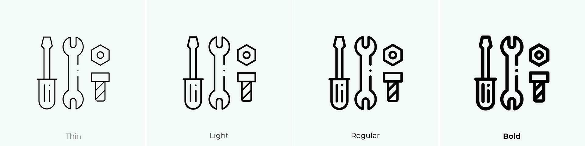 Werkzeuge Symbol. dünn, Licht, regulär und Fett gedruckt Stil Design isoliert auf Weiß Hintergrund vektor
