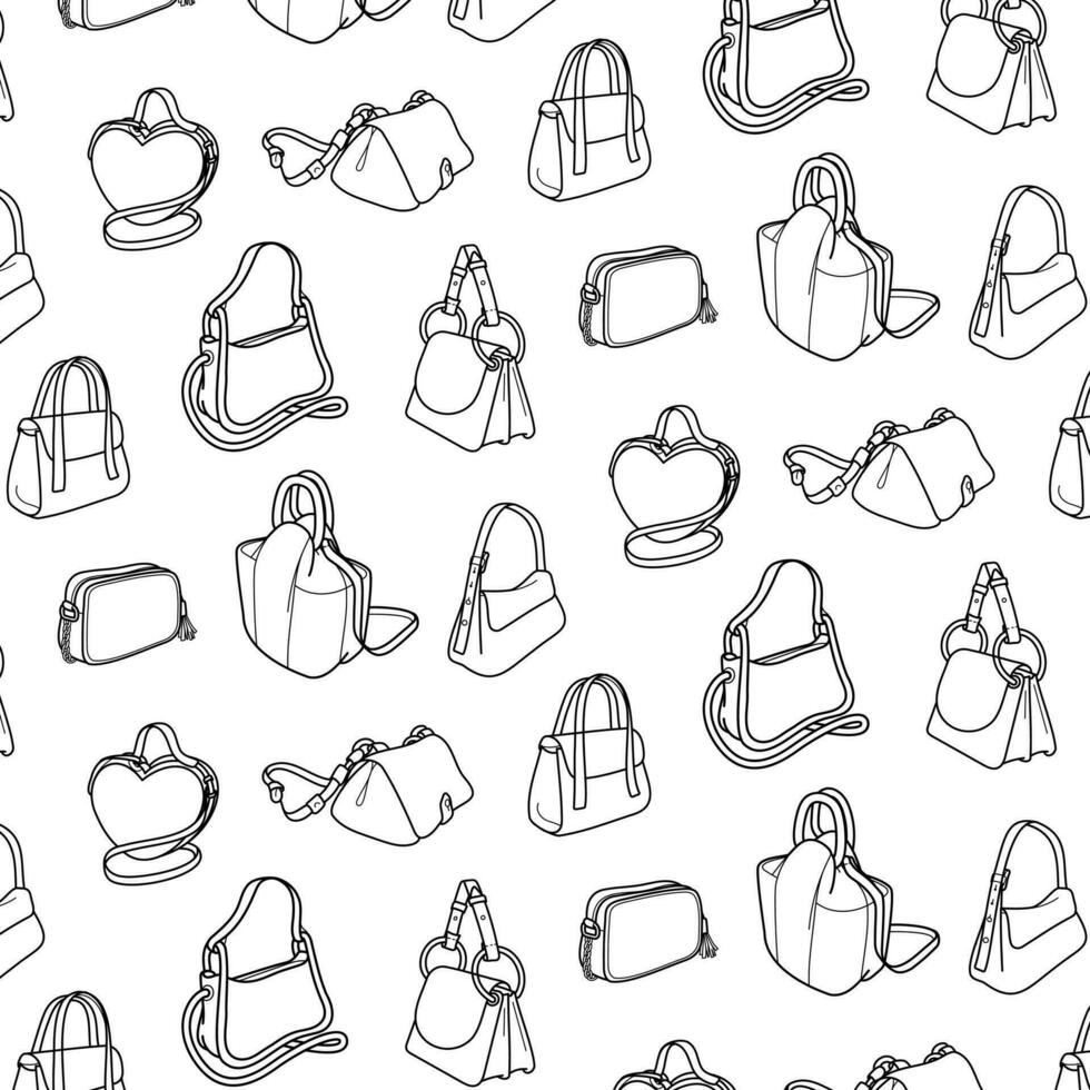 bakgrund av kvinnors handväskor. hand dragen vektor. mönster för omslag, utskrift. vektor