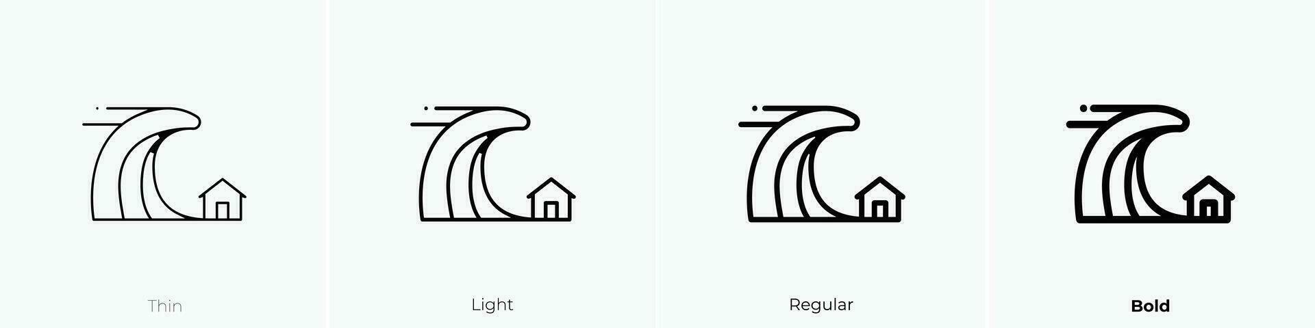 Tsunami Symbol. dünn, Licht, regulär und Fett gedruckt Stil Design isoliert auf Weiß Hintergrund vektor