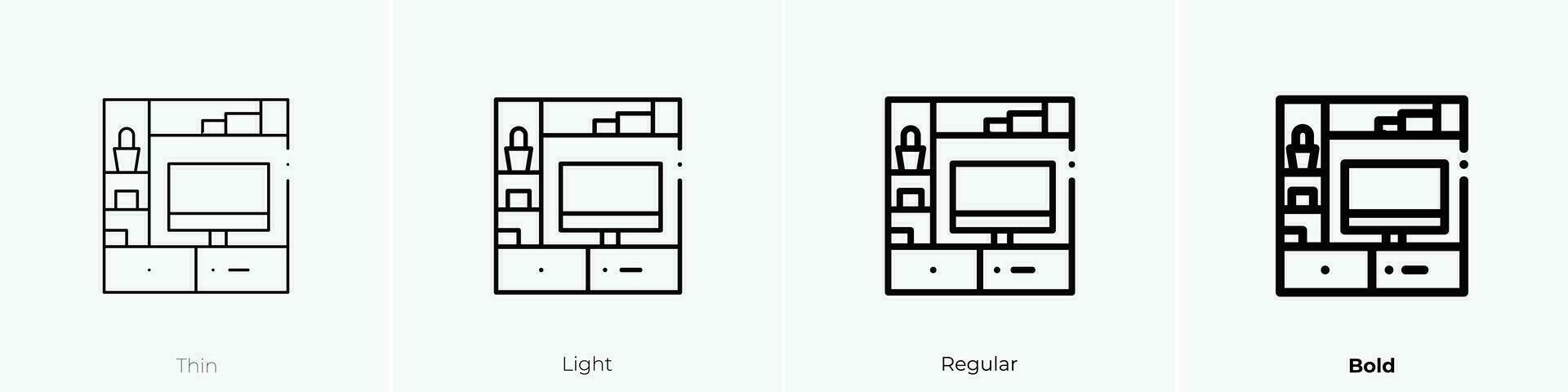 Fernseher Tabelle Symbol. dünn, Licht, regulär und Fett gedruckt Stil Design isoliert auf Weiß Hintergrund vektor