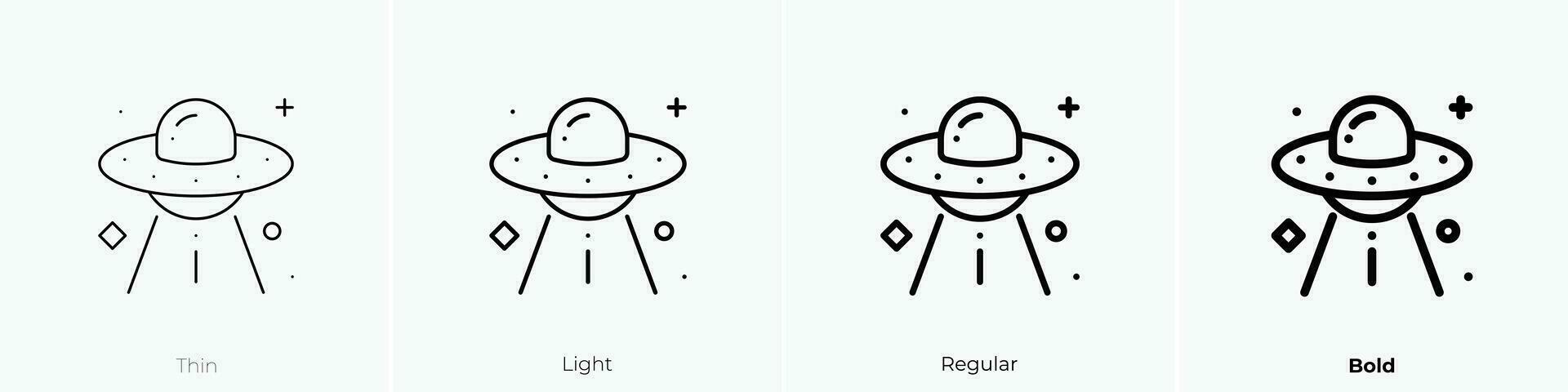 UFO Symbol. dünn, Licht, regulär und Fett gedruckt Stil Design isoliert auf Weiß Hintergrund vektor
