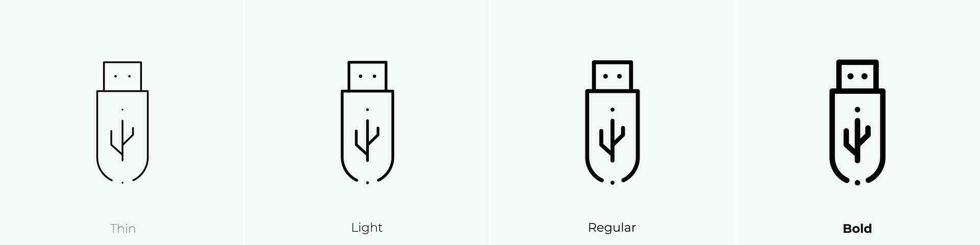 USB Fahrt Symbol. dünn, Licht, regulär und Fett gedruckt Stil Design isoliert auf Weiß Hintergrund vektor