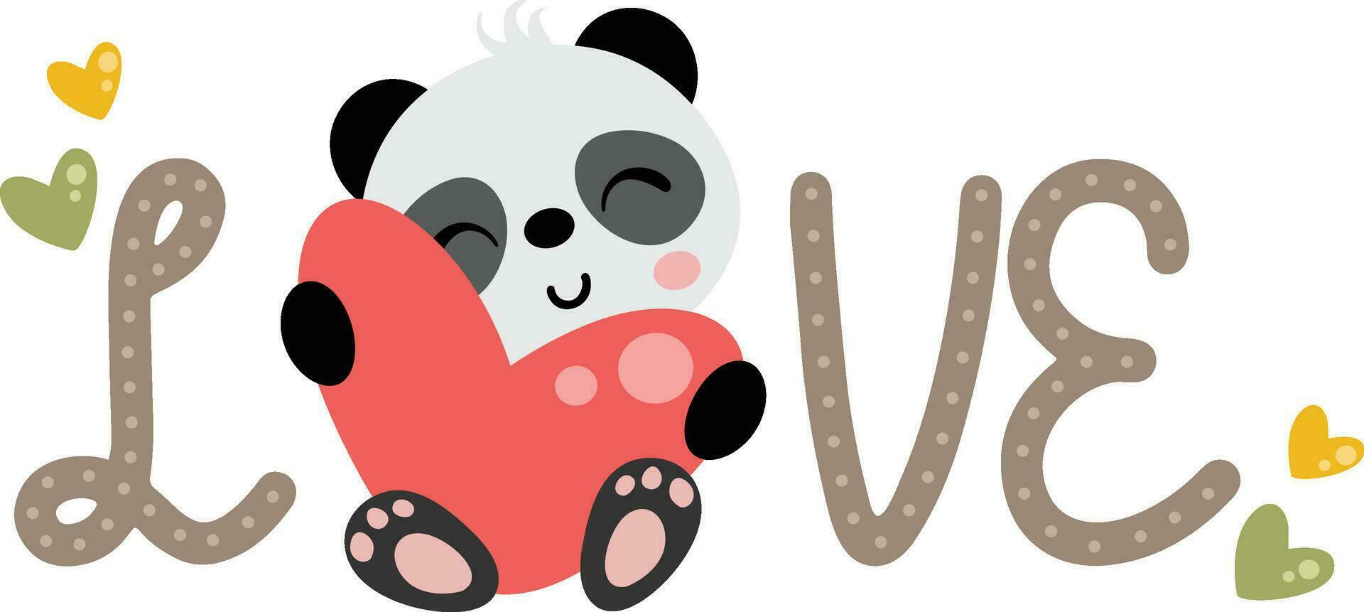 Liebe Wort mit süß Panda halten ein Herz vektor