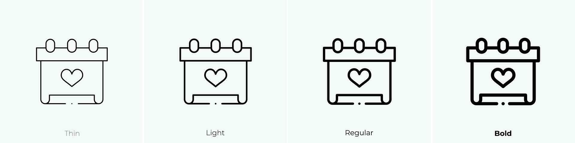 Valentinsgrüße Tag Symbol. dünn, Licht, regulär und Fett gedruckt Stil Design isoliert auf Weiß Hintergrund vektor