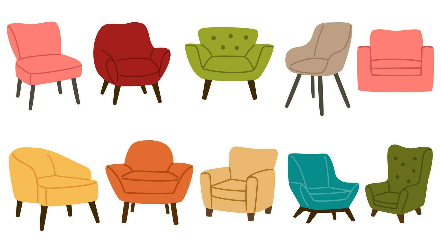 fåtölj uppsättning. trendig bekväm stolar. möbel för Hem och levande rum. mjuk möbel, lyx soffa. hand dragen vektor klotter element