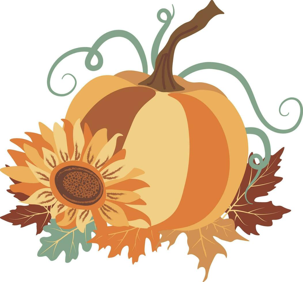 Herbst Kürbisse Sonnenblumen Kompositionen isoliert Vektor Illustration auf Weiß Hintergrund