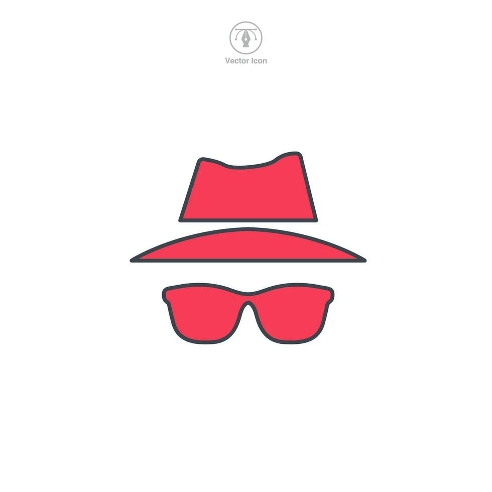 Hut und Gläser, inkognito Symbol Symbol Vektor Illustration isoliert auf Weiß Hintergrund