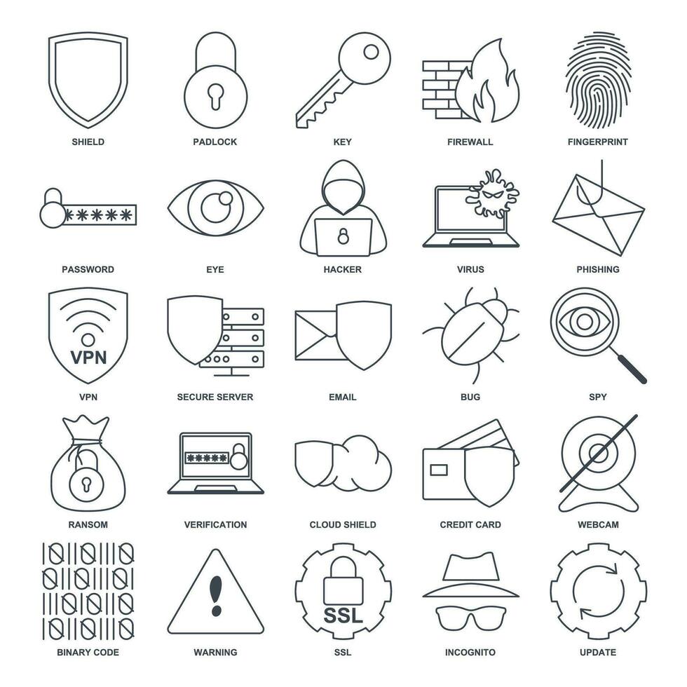 Cyber Sicherheit Symbol Satz, inbegriffen Symbole wie Schild, Passwort, Fehler und Mehr Symbole Sammlung, Logo isoliert Vektor Illustration