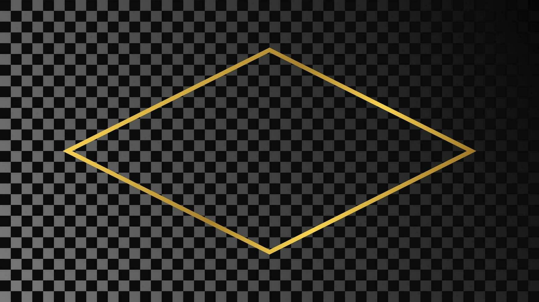 Gold glühend Rhombus gestalten Rahmen isoliert auf dunkel Hintergrund. glänzend Rahmen mit glühend Auswirkungen. Vektor Illustration.