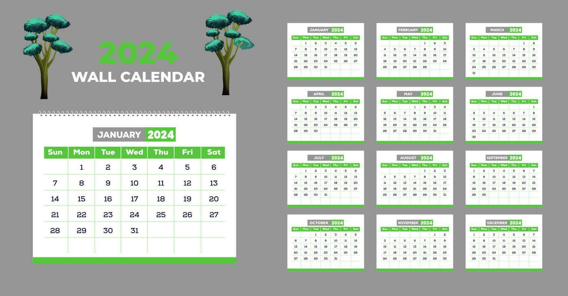 2024 kalender design mall för Lycklig ny år vektor