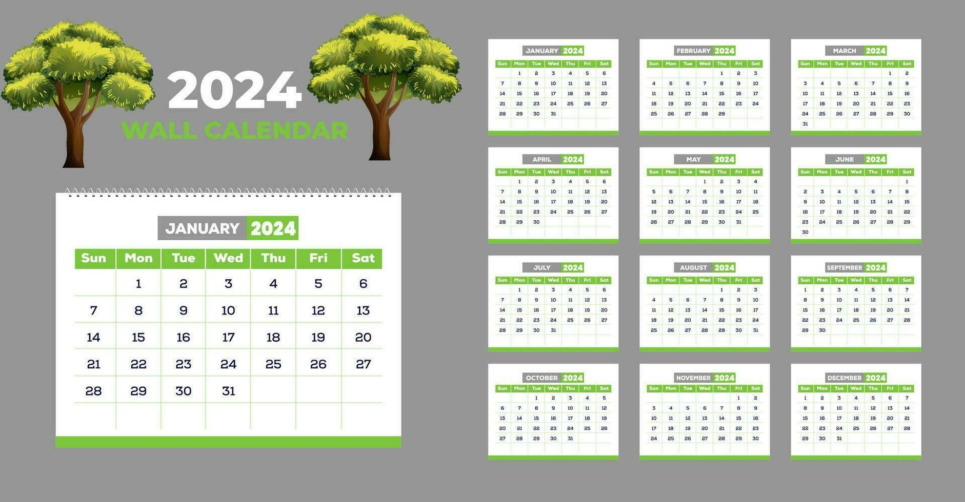2024 kalender design mall för Lycklig ny år vektor