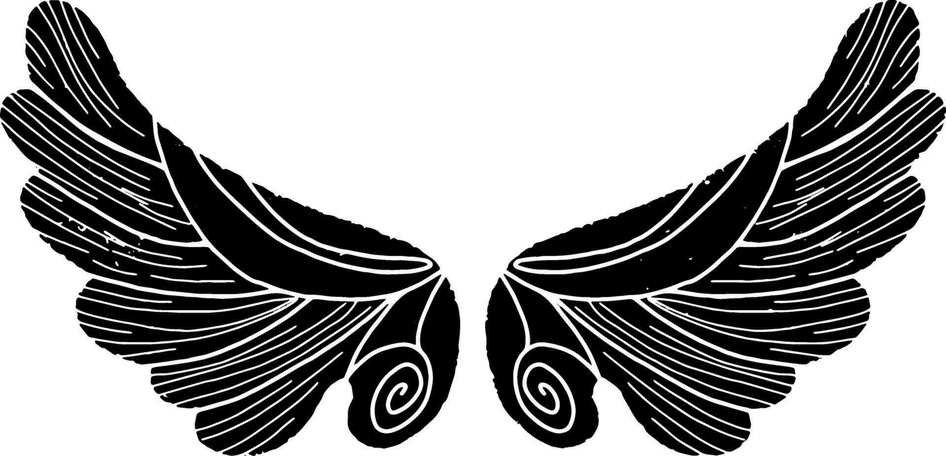en svart och vit teckning av två vingar vektor