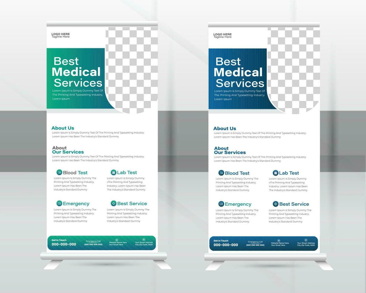 medizinisch aufrollen Banner Design oder Gesundheitswesen und dl Flyer Design Vorlage. vektor