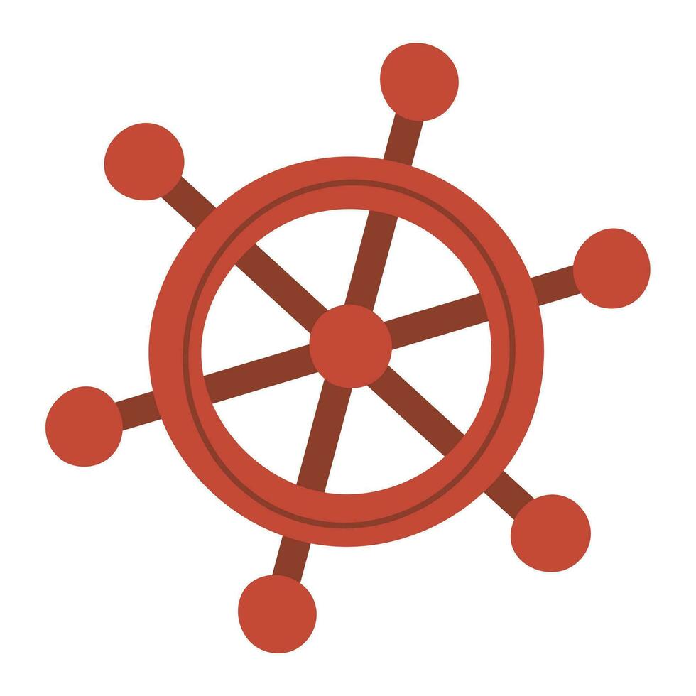 trä- gammal styrning hjul av en fartyg, en pirat fartyg. hand dragen tecknad serie vektor illustration isolerat på vit bakgrund