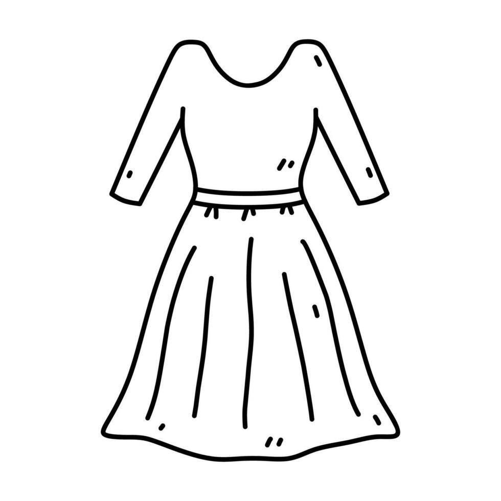 Damen Kleid isoliert auf Weiß Hintergrund. Vektor handgemalt Illustration im Gekritzel Stil. perfekt zum Karten, Dekorationen, Logo, verschiedene Entwürfe.