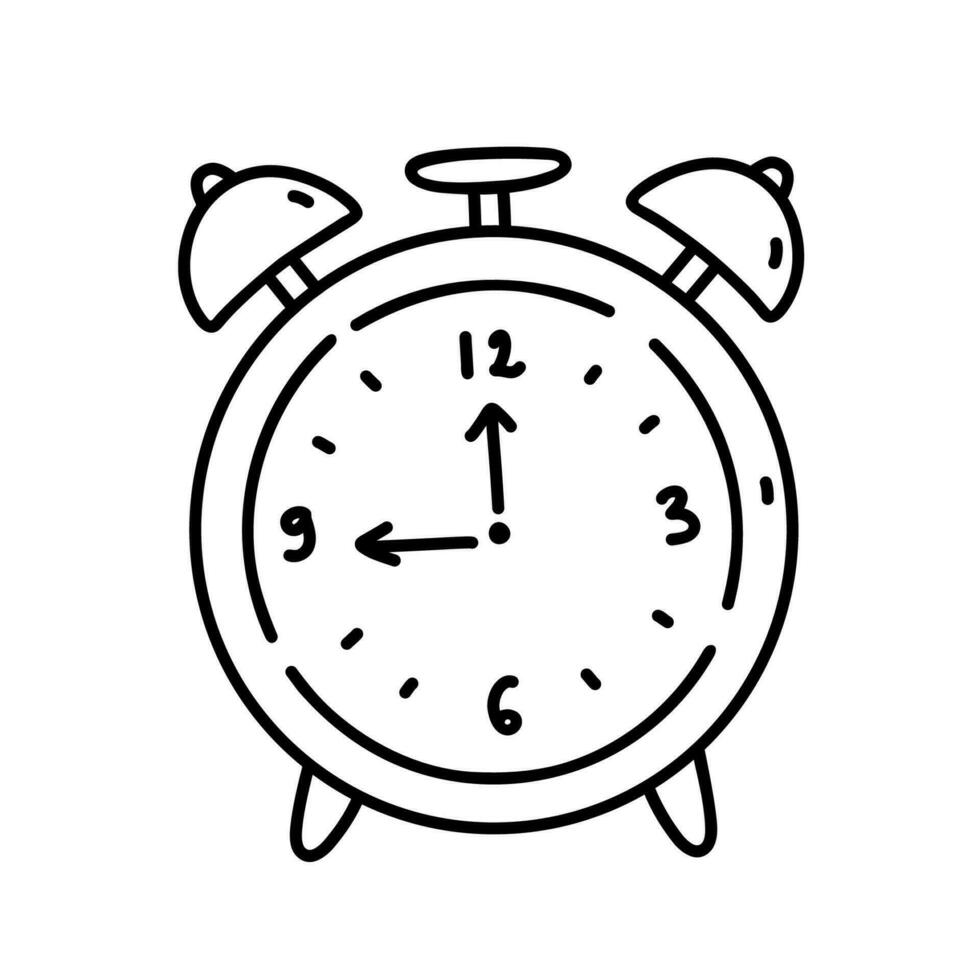 Alarm Uhr isoliert auf Weiß Hintergrund. Vektor handgemalt Illustration im Gekritzel Stil. perfekt zum Logo, Dekorationen, verschiedene Entwürfe.