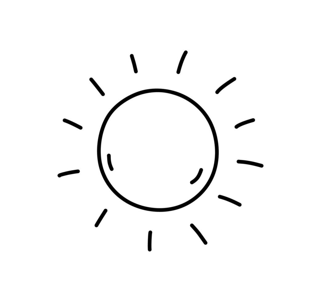 Sonne isoliert auf Weiß Hintergrund. Wetter Element. Vektor handgemalt Illustration im Gekritzel Stil. perfekt zum Karten, Dekorationen, Logo, verschiedene Entwürfe.