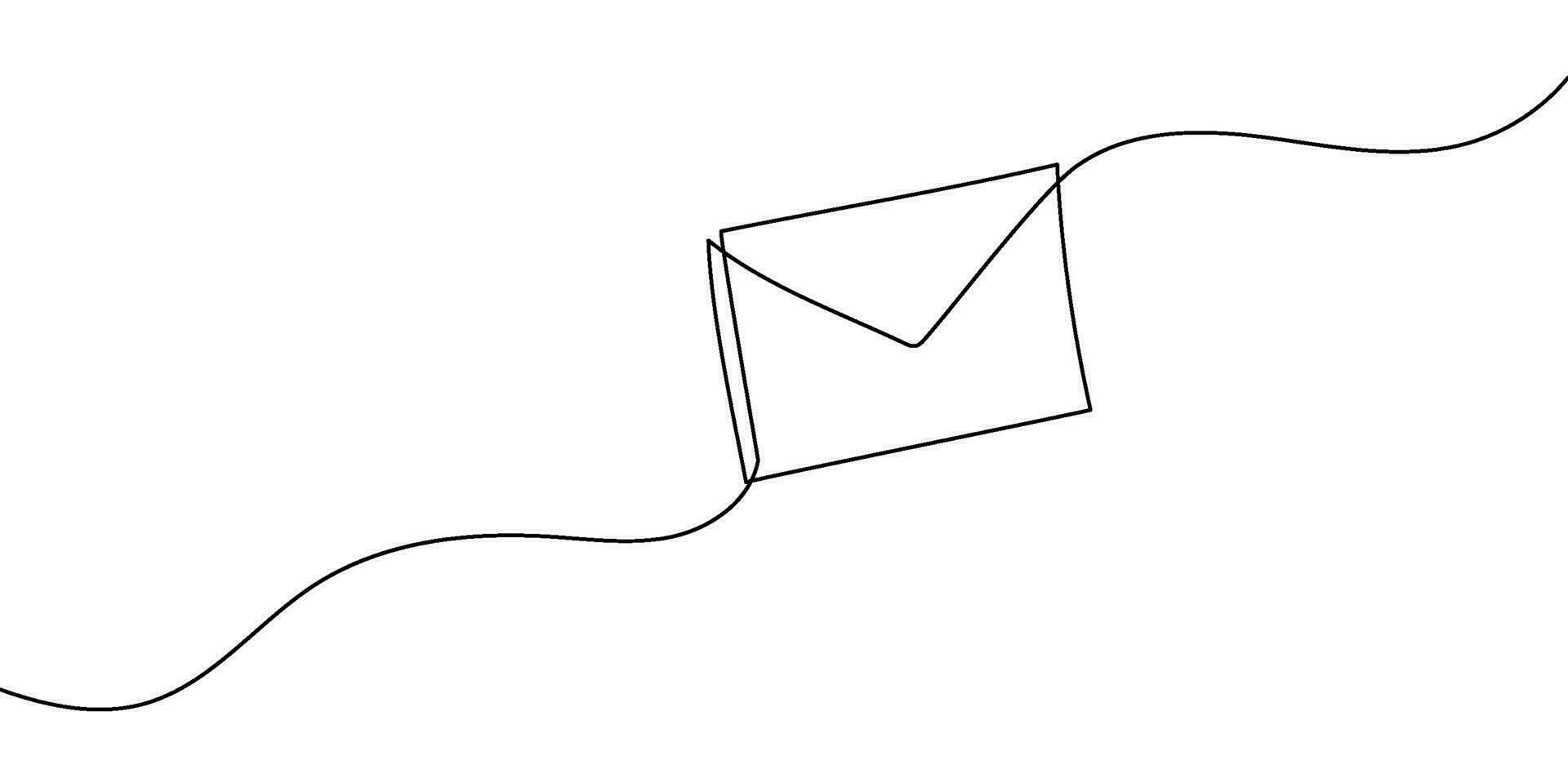 kontinuierlich einer Linie Mail Briefumschlag Brief Ertrinken Illustration. Email skizzieren Kunst Post Grafik Brief Botschaft. Newsletter Papier senden Symbol. Post- Symbol Wachs gezeichnet Umriss. Vektor Illustration.