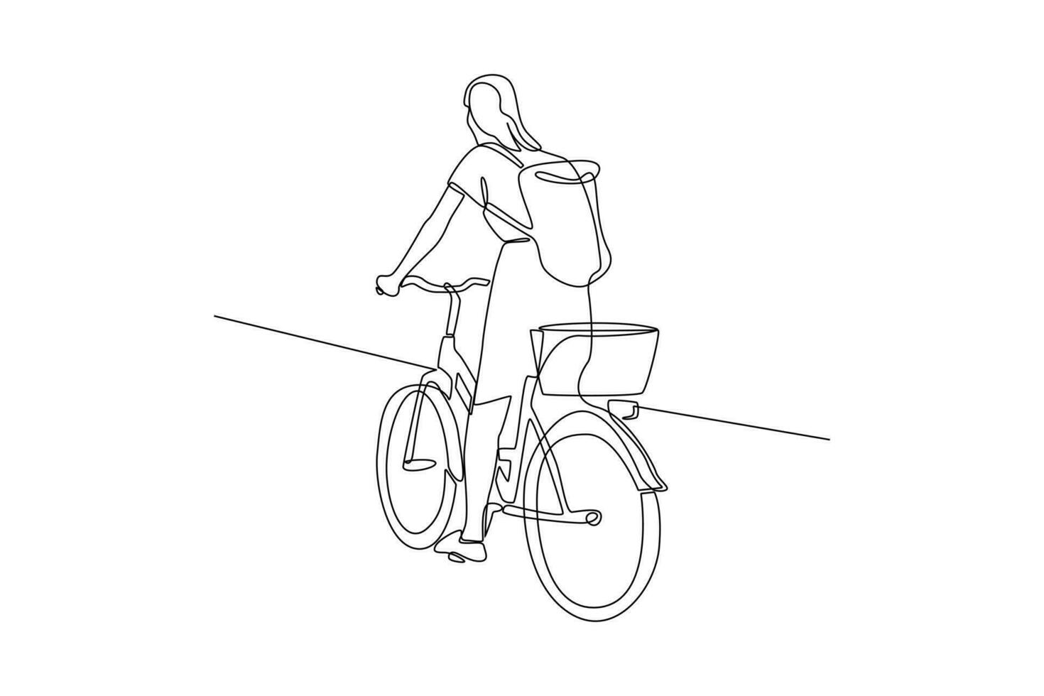 kontinuerlig ett linje teckning människor ridning Cyklar på stad gata begrepp. klotter vektor illustration.