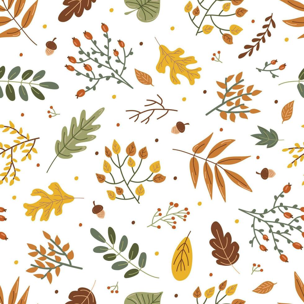 Blätter und Geäst. Herbst drucken. Hand Zeichnung. einfach Muster. Vektor Illustration