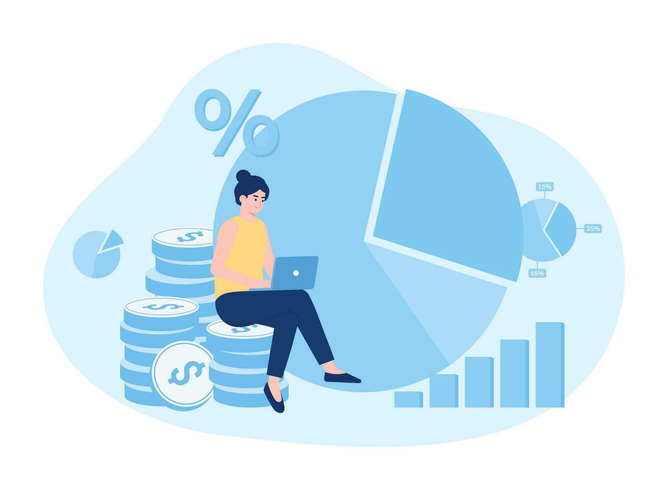 en kvinna analyserar företag data begrepp platt illustration vektor