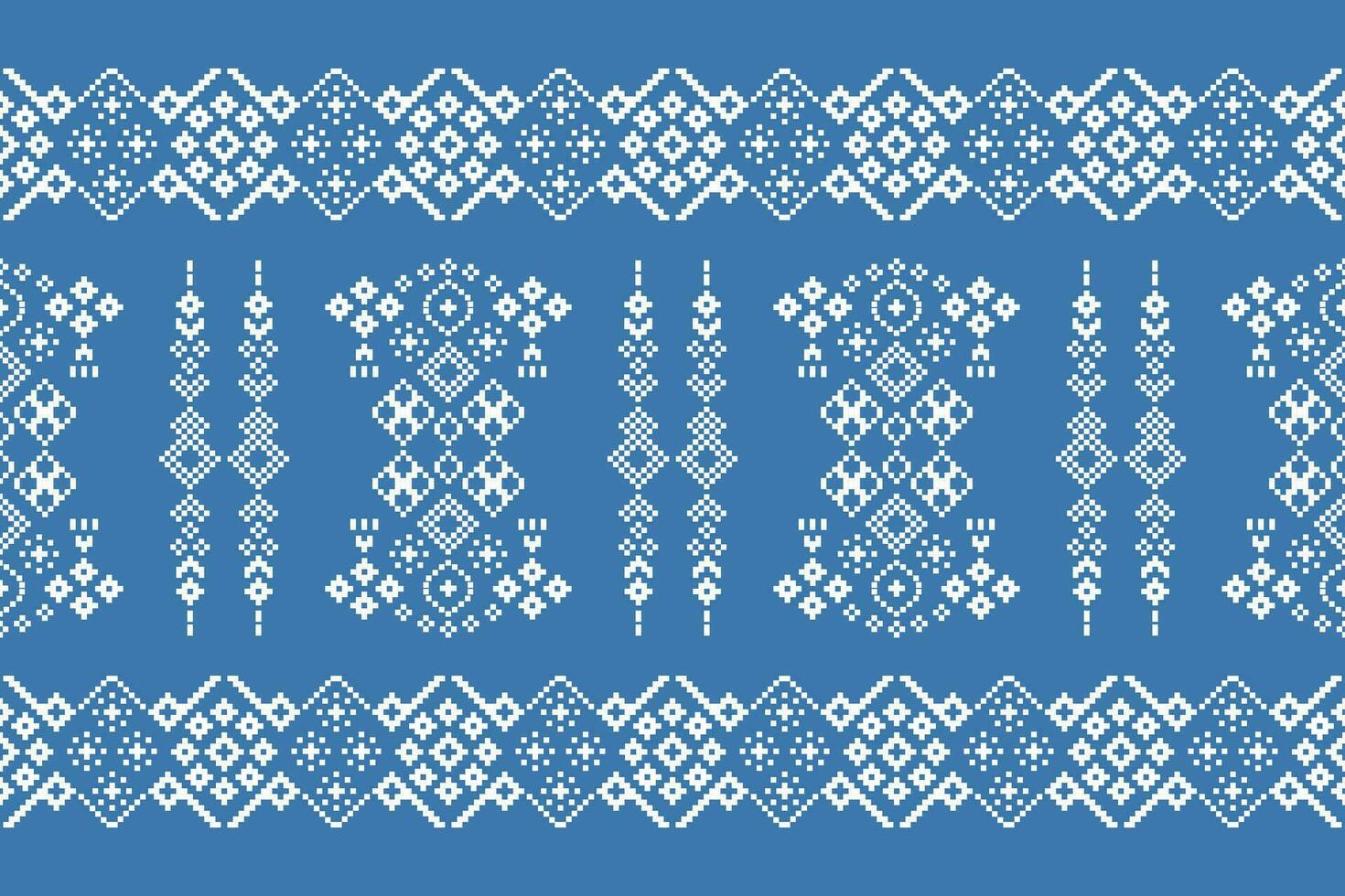 etnisk geometrisk tyg mönster korsa stitch.ikat broderi etnisk orientalisk pixel mönster blå bakgrund. abstrakt, vektor, illustration. textur, kläder, ram, dekoration, motiv, siden tapet. vektor