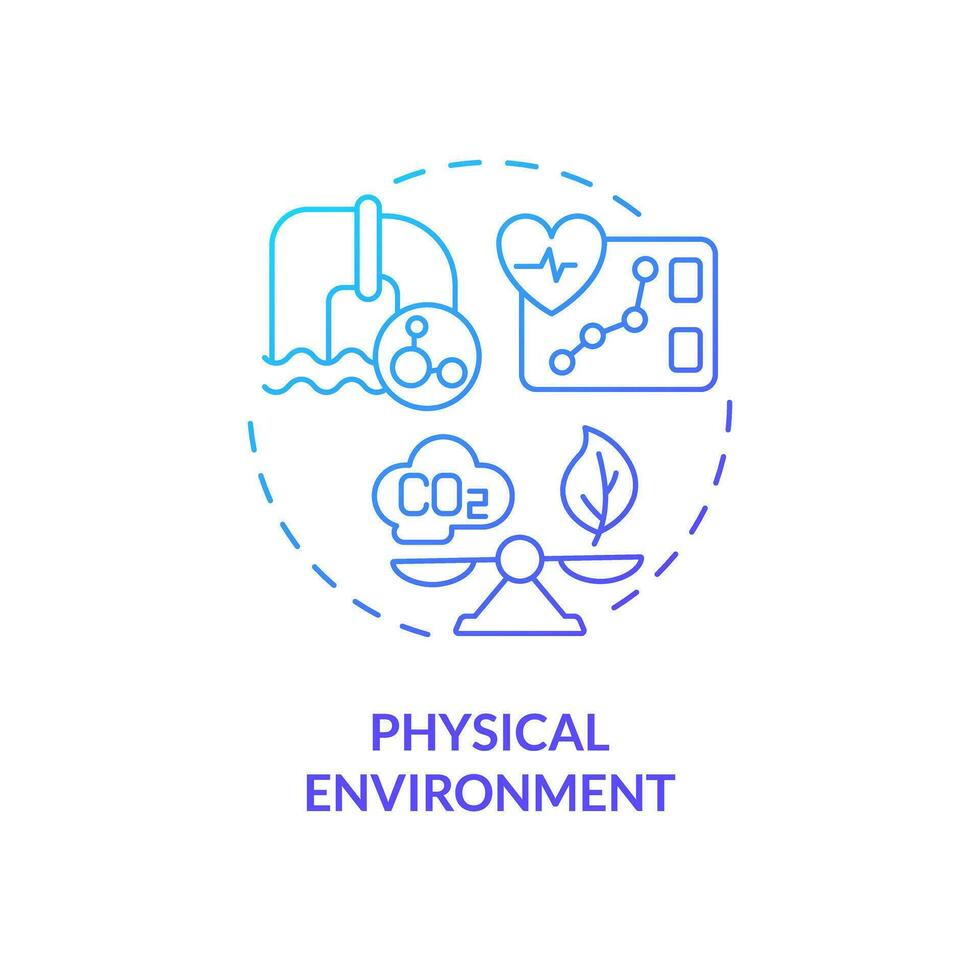 physisch Umgebung Blau Gradient Konzept Symbol. Qualität von Luft, Wasser und Gehäuse. Krankheiten Verhütung. Sozial bestimmend von Gesundheit abstrakt Idee dünn Linie Illustration. isoliert Gliederung Zeichnung vektor