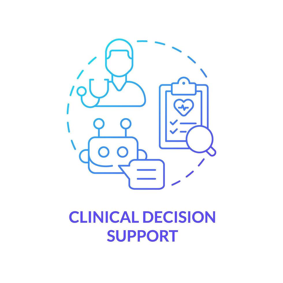 klinisch Entscheidung Unterstützung Blau Gradient Konzept Symbol. Technologie von Behandlung Verbesserung. ai und ml im Präzision Medizin abstrakt Idee dünn Linie Illustration. isoliert Gliederung Zeichnung vektor