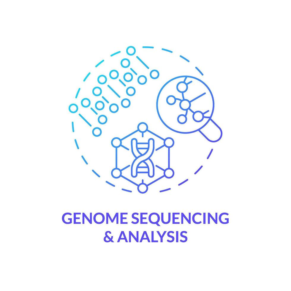 genomet sekvensering och analys blå lutning begrepp ikon. identifierande ärvt sjukdomar med teknologi. genomisk medicin abstrakt aning tunn linje illustration. isolerat översikt teckning vektor