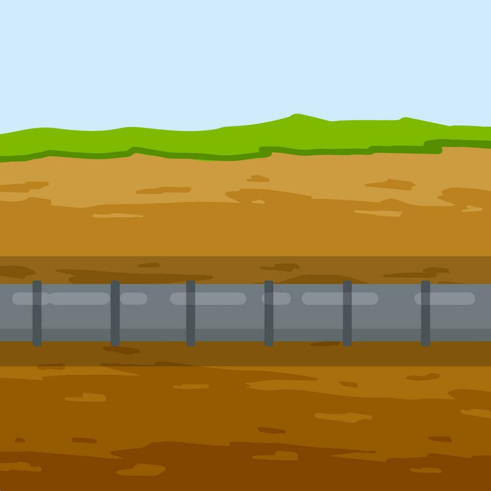 underjordisk rörledning. avlopp och vatten tillförsel rör. avlopp systemet. ett olja rörledning i de jord. natur och jord. platt illustration vektor