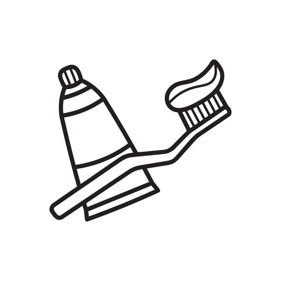 Hand gezeichnet Kinder Zeichnung Karikatur Vektor Illustration Zahnbürste mit Zahnpasta Symbol isoliert auf Weiß Hintergrund