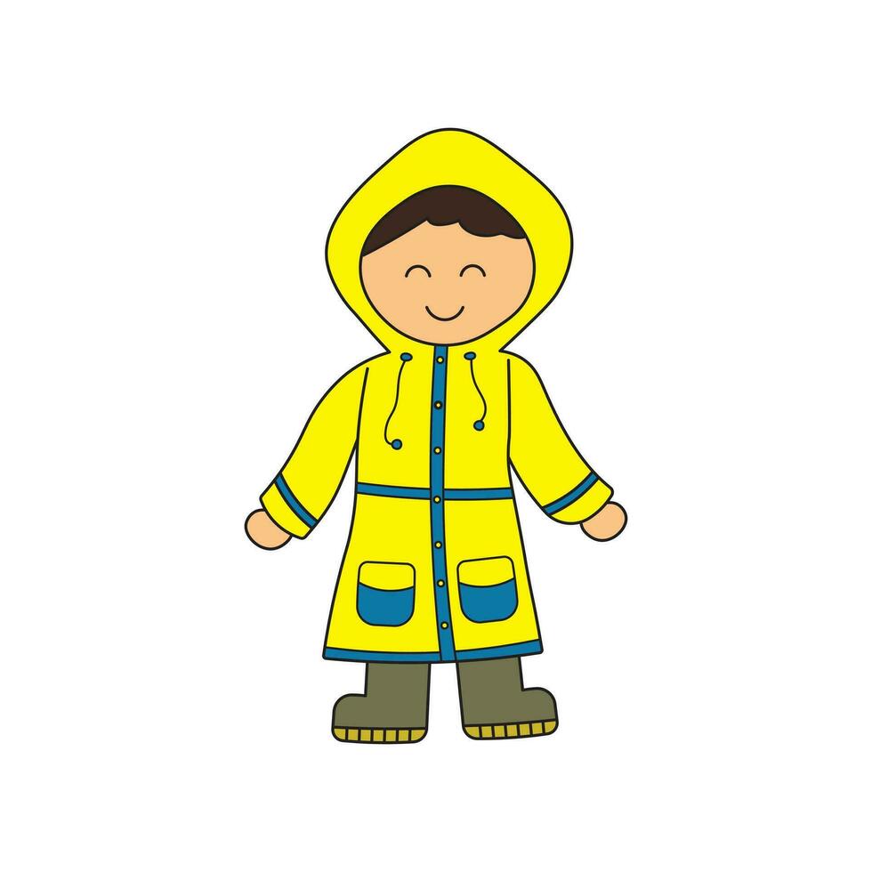 barn teckning tecknad serie vektor illustration söt pojke bär regnkappa ikon isolerat på vit bakgrund