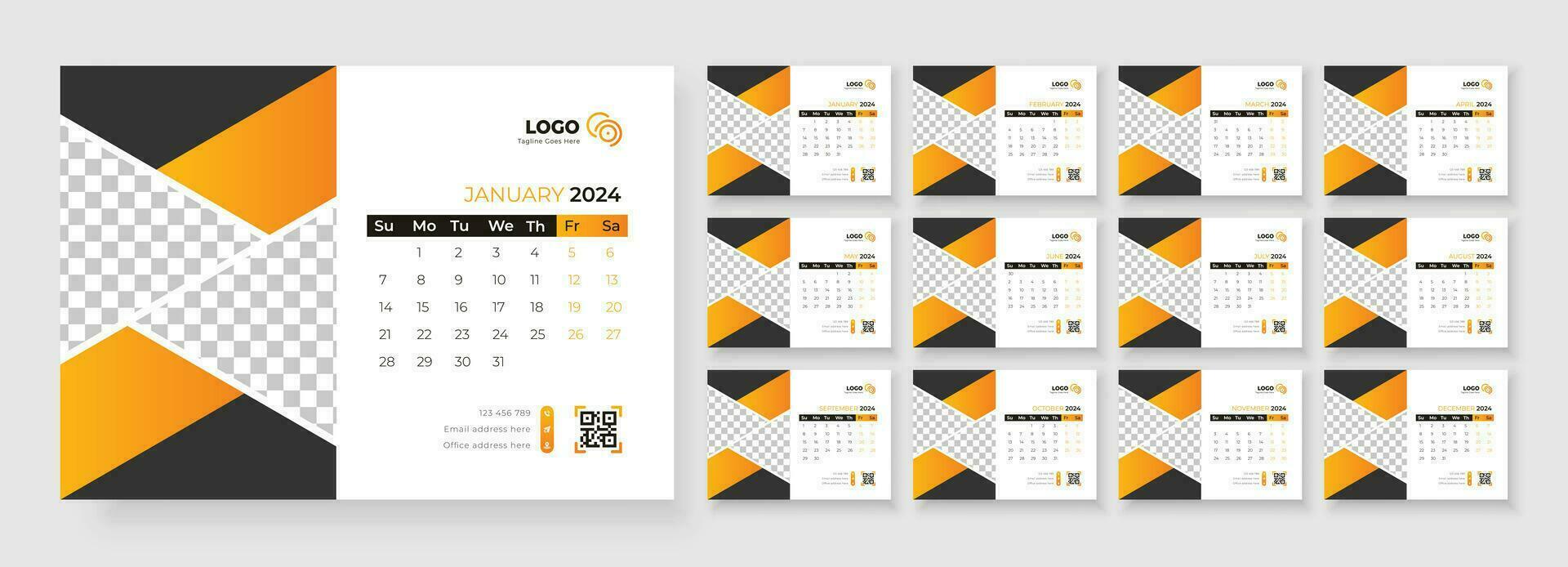 skrivbord kalender 2024 mall design, vecka börjar på söndag, kontor kalender 2024 vektor