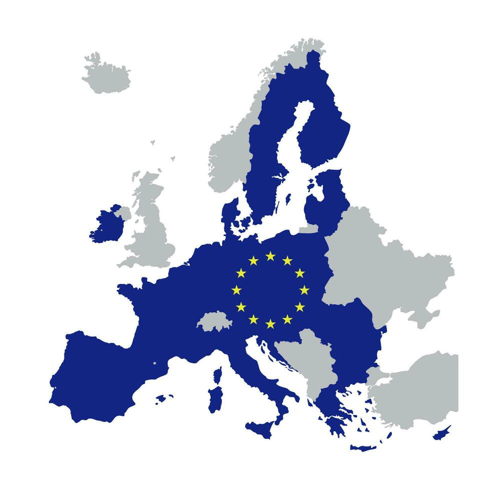 Karte der Europäischen Union mit Sternen der Europäischen Union. Karte der Mitgliedsstaaten nach dem Brexit. Vektor-Illustration isoliert auf weißem Hintergrund vektor
