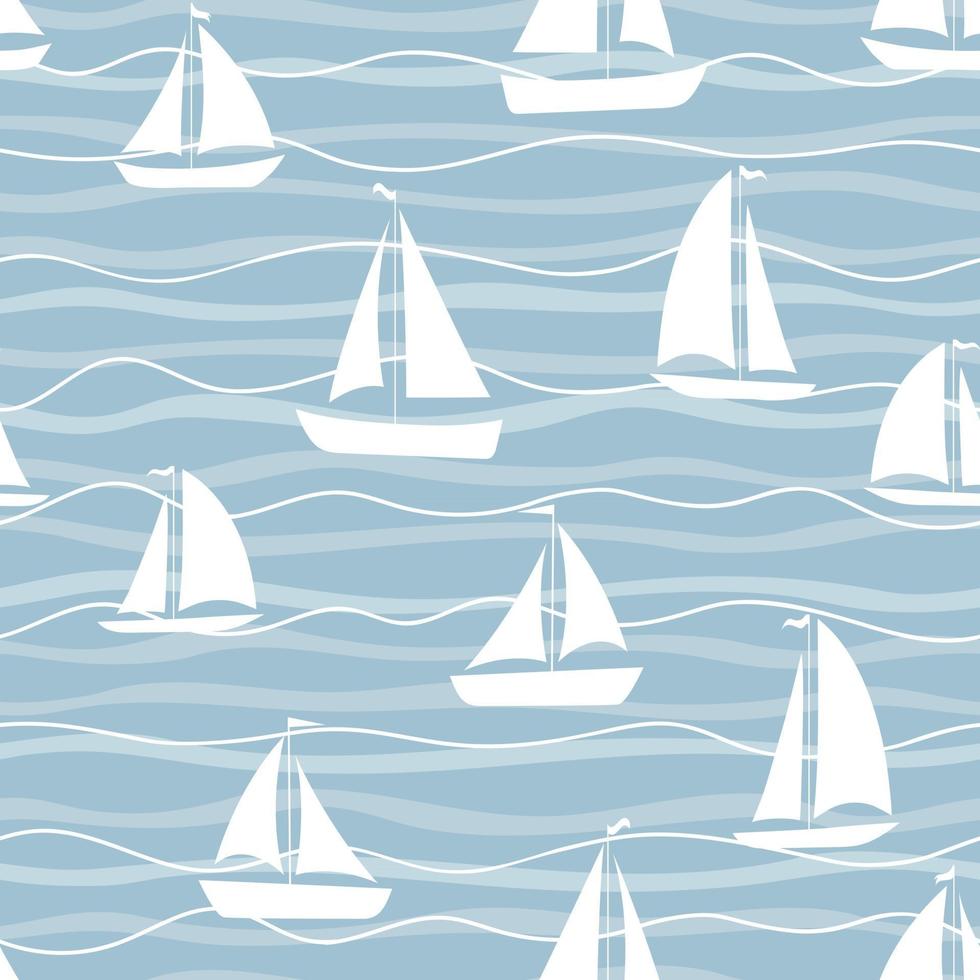 nahtloses Muster mit Booten. Segelboote auf den Wellen. vektor
