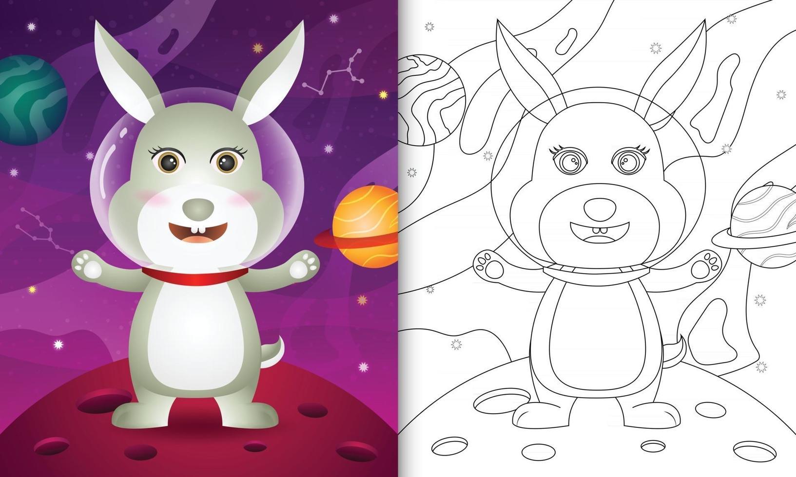 Malbuch für Kinder mit einem süßen Kaninchen in der Weltraumgalaxie vektor