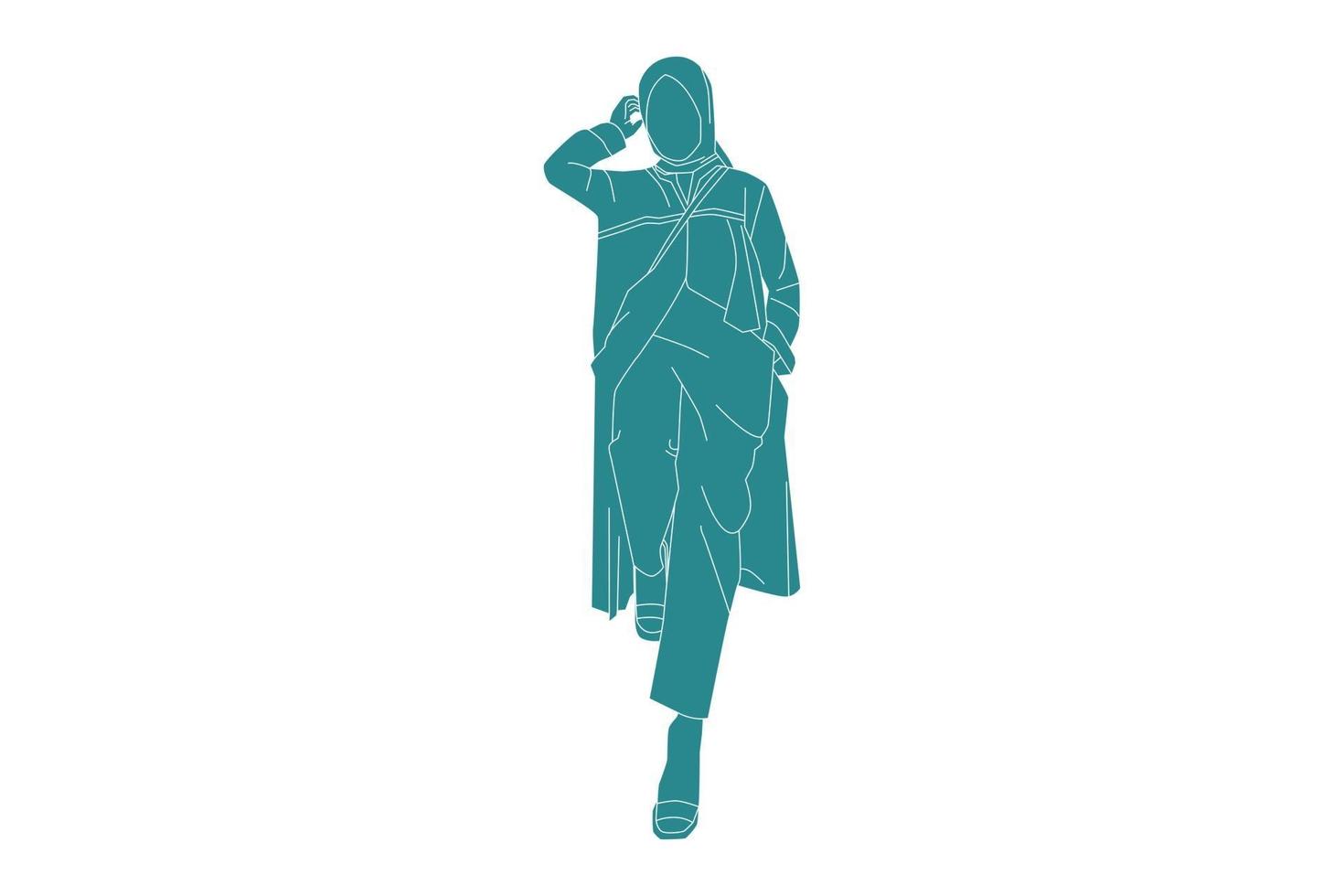 Vektor-Illustration der Frau trägt ein muslimisches Outfit, flacher Stil mit Umriss vektor