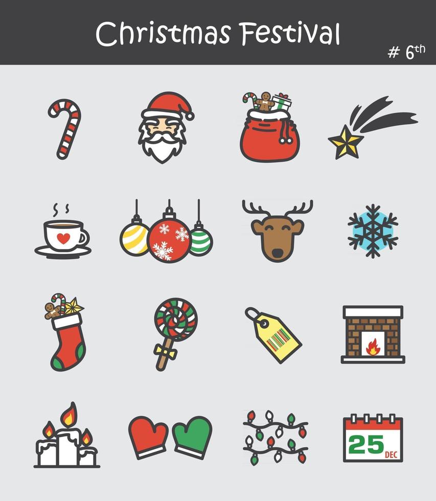 Weihnachtsfest-Icon-Set 6. flaches Farbdesign. vektor